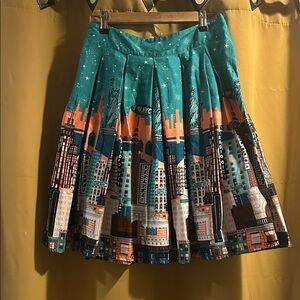 New York Cityscape Print Teal Skirt